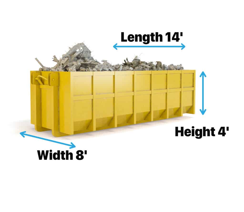 15 yard bin yellow measurements Length Width Height