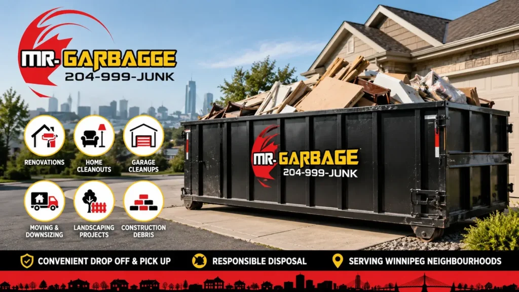 Drop off dumpster rental in Winnipeg for home renovations, cleanouts, landscaping projects, moving, construction debris and convenient waste removal services.
